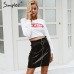 Simplee Sash zipper high waist short skirt Sexy black PU leather pencil skirts Autumn winter women skirts streetwear