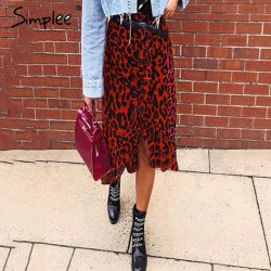 Simplee Sexy leopard midi pencil skirt women Autumn high waist ruffle red girl skirts 2018 Vintage female korean winter skirt