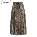 Simplee Vintage leopard print pleated skirts women punk rock korean skirt streetwear Drawstring elastic waist ladies midi skirt