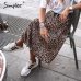 Simplee Vintage leopard print pleated skirts women punk rock korean skirt streetwear Drawstring elastic waist ladies midi skirt