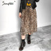 Simplee Vintage leopard print pleated skirts women punk rock korean skirt streetwear Drawstring elastic waist ladies midi skirt