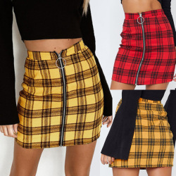 Skirt Womens Girls Sexy Party Plaid Zipper Wooden Ear Slim High Waist Hip Short Mini Skirt Red Yellow Color  2019 New Arrival