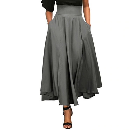 Skirts Women High Waist Autumn Casual Pleated A Line Long Skirt Front Slit Belted with pocket Maxi Skirt Vestido Midi #Z