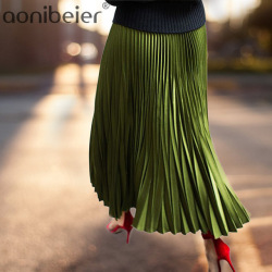 Skirts Women Spring Autumn Summer Style Women's High Waist Pleated Fashion Solid Girl Half Length Skirt Breathble Ankle Length