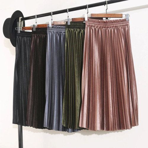 Skirts womens Autumn And Winter High Waisted Skinny Female Velvet Skirt Pleated Skirts Pleated long Skirt S9820