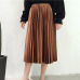 Spring Summer 2018 New Fashion Skirt High Waist Velvet Pleated Skirt Women Solid Elastic Waist Skirt Female