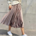 Spring Summer 2018 New Fashion Skirt High Waist Velvet Pleated Skirt Women Solid Elastic Waist Skirt Female