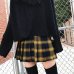 Spring Summer Harajuku Women Fashion Skirts Cute Yellow Black Red Lattice Pleated Skirt Punk Style High Waist Female Short Skirt