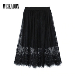 Spring Summer Women  Skirt  Sexy Lace Mesh Hollow Out   Slim  Bodycon Tight  Pencil Elegant Transparent  Black White Skirt D006