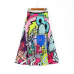 Srping Summer Women Skirts Cartoon Printing Midi Pleated Skirt Floral High Elasticity Jupe Femme Green Skirts Plus Size