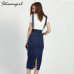 Streamgirl Long Denim Skirt With Straps Women Button Jeans Skirts Plus Size Long High Waist Pencil Skirt Denim Skirts Womens