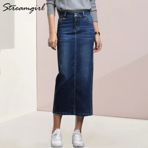 Streamgirl Women Denim Skirt Long Saia Jeans Women's Skirt Denim Skirts For Women Summer Vintage Black Long Skirts Female Saia