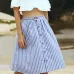 Striped A-Line Blue Single-Breasted Skirt Women 2018 Spring Summer Casual High Waist Knee-Length Skirts Cute Ladies Skirt Femme