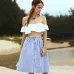 Striped A-Line Blue Single-Breasted Skirt Women 2018 Spring Summer Casual High Waist Knee-Length Skirts Cute Ladies Skirt Femme