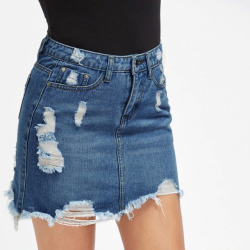 Style New Women Sexy Summer Cool Girls High 2019 Casual Skirts Color A line New Skirt Blue Hole Denim Fashion Waist Mini