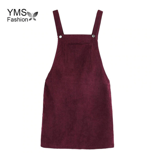 Summer Bib Pocket Front Overall Women Skirts 2019 Burgundy Square Neck Pinafore Cute Shift Skirt Female Retro Corduroy Skirt