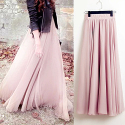 Summer Bohemia Long Skirts Women Stretch High Waist Solid Chiffon A-Line Skirt Casual Pleated Maxi Skirt Faldas Saias Streetwear