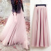 Summer Bohemia Long Skirts Women Stretch High Waist Solid Chiffon A-Line Skirt Casual Pleated Maxi Skirt Faldas Saias Streetwear