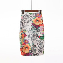 Summer Skirts Womens 2019 Fashion Floral Printed Zipper Knee Length High Waist Pencil Skirt Bodycon Jupe Vintage Femme Saias