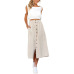 Summer Skirts Womens 2019 New Midi Korean Elegant Button elastic High Waist Skirt Female Pleated Sun ladies School Skirt