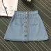 Summer Womens Ladies A-line Pencil Jeans Skirt Front Button High Waist Denim Small Pockets Skirt Black White Four Colors