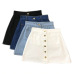 Summer Womens Ladies A-line Pencil Jeans Skirt Front Button High Waist Denim Small Pockets Skirt Black White Four Colors