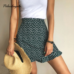 Summer female beach boho sexy mini skirt female 2018 womens Casual floral Printed  ruffles hem High-Waist Skirt skirts for women