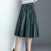 Surmiitro Midi Long PU Skirt Women 2018 Autumn Winter Korean Elegant Pleated High Waist Leather Skirt Female A line Office Skirt