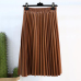 Surmiitro Midi Long PU Skirt Women 2018 Autumn Winter Korean Elegant Pleated High Waist Leather Skirt Female A line Office Skirt