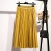 Surmiitro Midi Long PU Skirt Women 2018 Autumn Winter Korean Elegant Pleated High Waist Leather Skirt Female A line Office Skirt