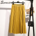 Surmiitro Midi Long PU Skirt Women 2018 Autumn Winter Korean Elegant Pleated High Waist Leather Skirt Female A line Office Skirt