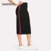 SweatyRocks Striped Tape Side Skirt Black Women Knee Length Elegant Athleisure Skirt 2018 Summer Mid Waist Casual Skirt