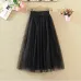 TIGENA Long Tulle Skirts Womens 2019 Summer Elastic High Waist Mesh Tutu Pleated Skirt Female Black White Gray Maxi Skirt