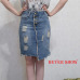 TIGENA Plus Size Fashion Midi Denim Skirt Women 2019 Summer Light Blue Hole Ripped Jeans Skirt Female Button Tassel School Skirt