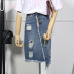 TIGENA Plus Size Fashion Midi Denim Skirt Women 2019 Summer Light Blue Hole Ripped Jeans Skirt Female Button Tassel School Skirt