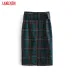 Tangada fashion women green plaid skirt vintage elegant ladies skirt with belt mujer retro mid calf skirts 6A77