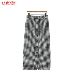 Tangada women plaid tweed midi skirt buttons 2019 autumn winter fashion office ladies midi skirts business vintage skirt XD416