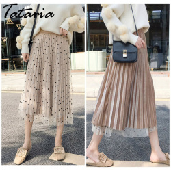 Tataria Polka Dot Pleated Skirt 2019 Velvet High Waisted Long Skirts Womens Maxi Skirt Women School Skirt Beach Female Skirts