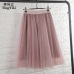 TingYiLi Tulle Skirts Womens Black Gray White Adult Tulle Skirt Elastic High Waist Pleated Midi Skirt 2016