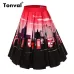 Tonval Retro Floral Print Vintage Pleated Skirts Womens 2018 High Waist Plus Size Midi Cotton Summer 4XL Swing Skirt