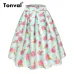 Tonval Retro Floral Print Vintage Pleated Skirts Womens 2018 High Waist Plus Size Midi Cotton Summer 4XL Swing Skirt