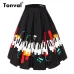 Tonval Retro Floral Print Vintage Pleated Skirts Womens 2018 High Waist Plus Size Midi Cotton Summer 4XL Swing Skirt