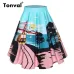 Tonval Retro Floral Print Vintage Pleated Skirts Womens 2018 High Waist Plus Size Midi Cotton Summer 4XL Swing Skirt
