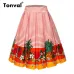 Tonval Retro Floral Print Vintage Pleated Skirts Womens 2018 High Waist Plus Size Midi Cotton Summer 4XL Swing Skirt