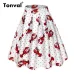 Tonval Retro Floral Print Vintage Pleated Skirts Womens 2018 High Waist Plus Size Midi Cotton Summer 4XL Swing Skirt