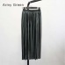 Trytree Spring Summer Pleated Skirt Womens Vintage High Waist Skirt Solid Long Skirts New Fashion Metallic Skirt Female