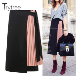 Trytree Spring summer women skirt Casual Polyester Chiffon Asymmetry High waist zipper skirt Fashion streetwear long skirts