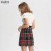 Vadim vintage plaid tweed mini skirt fringe tassel buttons back zipper faldas mujer female casual chic A line skirts BA159