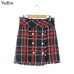 Vadim vintage plaid tweed mini skirt fringe tassel buttons back zipper faldas mujer female casual chic A line skirts BA159