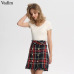 Vadim vintage plaid tweed mini skirt fringe tassel buttons back zipper faldas mujer female casual chic A line skirts BA159